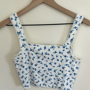 Blue and White floral going out tank